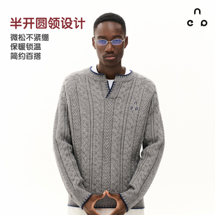潮百搭上衣 针织衫 NEVER EMPTY半开领圆领套头毛衣男2025秋冬新款