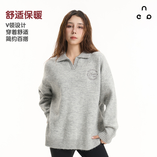 针织刺绣上衣潮 2025秋款 NEVER EMPTY花灰色V型翻领毛衣男女同款