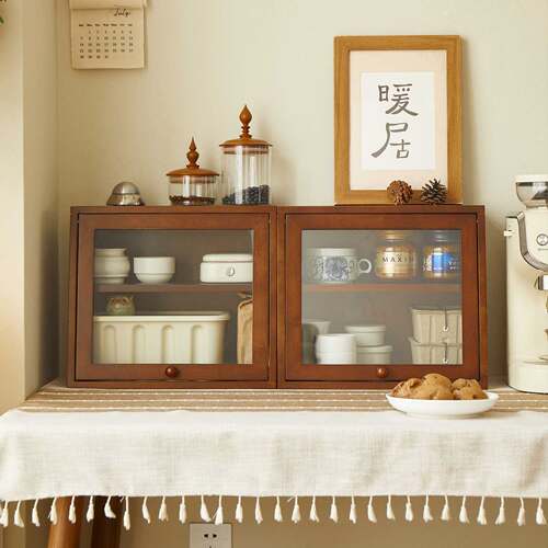 实木覆古桌面收纳盒厨房杯架咖啡角布置物架首饰化妆品展示收纳柜