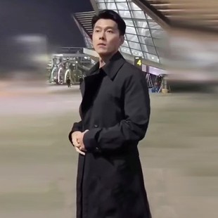 男士 風衣韓版 中p長款 寬松系帶黑色氣質有型炸街高級感青年 春秋款