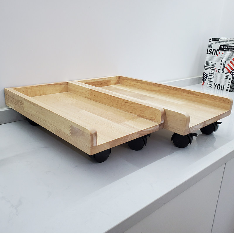 台式电脑主机托架实木机箱托盘可移动滑轮带N刹车主机箱增高架定