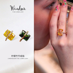 温莎珠宝柠檬竹节戒指金色水晶
