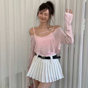 张紫宁卡卡同款 LaFreedom官方授权粉色芭蕾风背心防晒两件套上衣