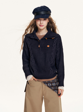 16DEWS官方授权纽扣高领麻花粗针套头毛衣设计师品牌