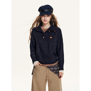 16DEWS官方授权纽扣高领麻花粗针套头毛衣设计师品牌