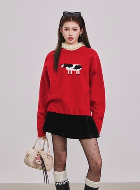 OteBanbass官方授权红色奶呼呼羊毛奶牛毛衣设计师品牌