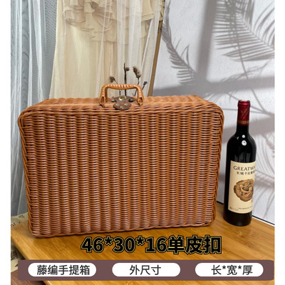 仿藤复古手提箱编织收纳箱子伴手礼品包装藤箱婚礼藤编箱节日礼盒