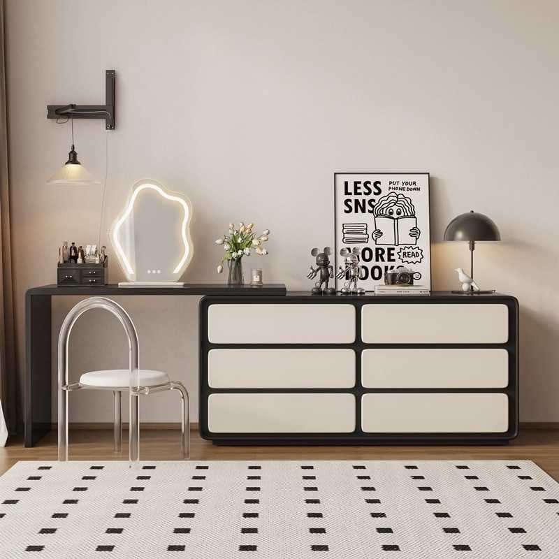 实木梳妆台电脑桌床尾斗柜妆台一体现代卧室简约新款转角化妆台