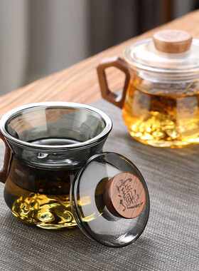 高硼硅耐热玻璃泡茶杯办公室带把过滤茶水分离杯观山月牙三件杯