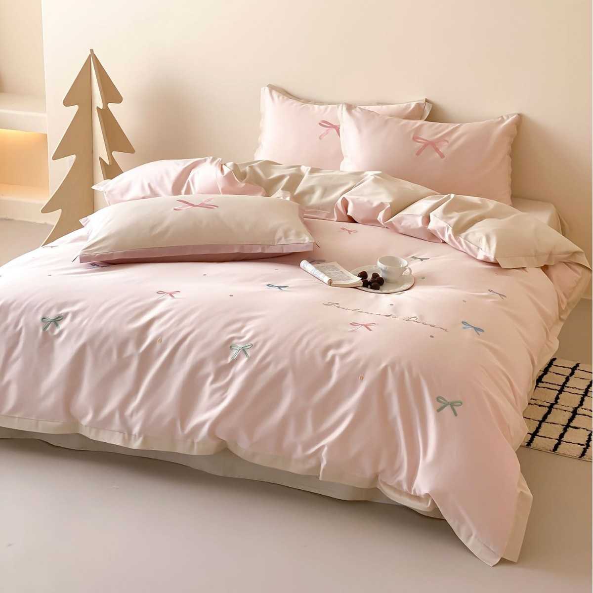 新款轻奢少女公主风长绒棉小清新蝴蝶结四件套春秋冬款床上用品