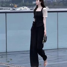 高级感赫本风时尚套装女秋季新款C小个子气质收腰显瘦阔腿裤两件