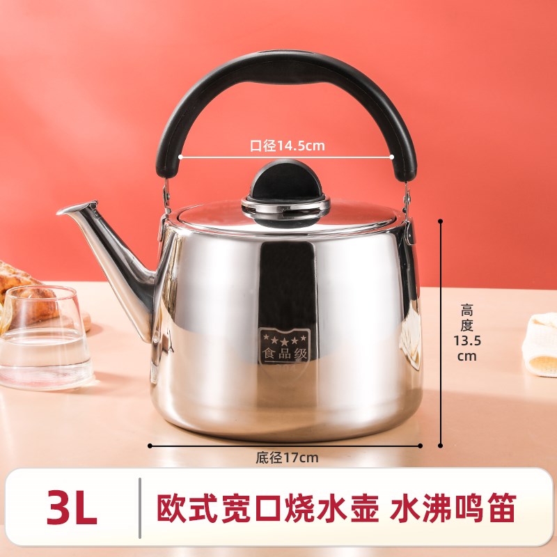 欧式大容量宽口壶家用商用加w厚304不锈钢烧水壶煤气炉电磁炉通用
