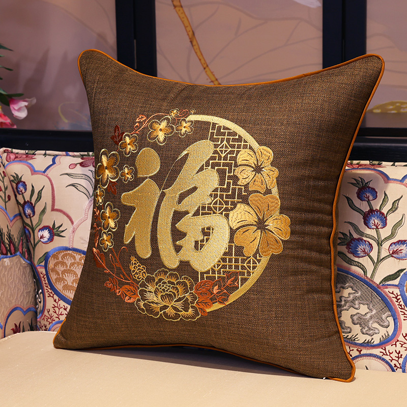 新中式抱枕红木沙k发靠垫中国风古典刺绣福靠枕套床头大号靠背垫