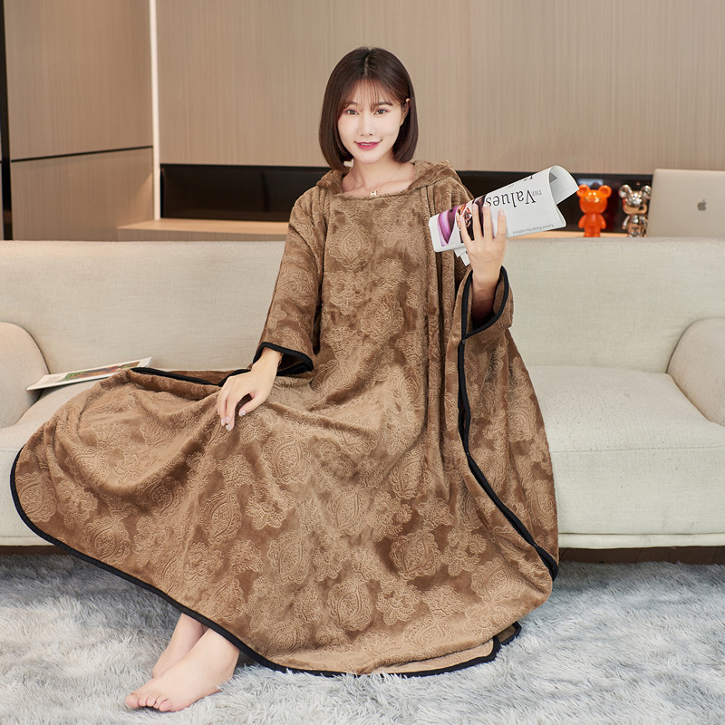 加厚春夏季法兰绒毛毯办公室学生午睡披肩披风O懒人空调毯斗篷保
