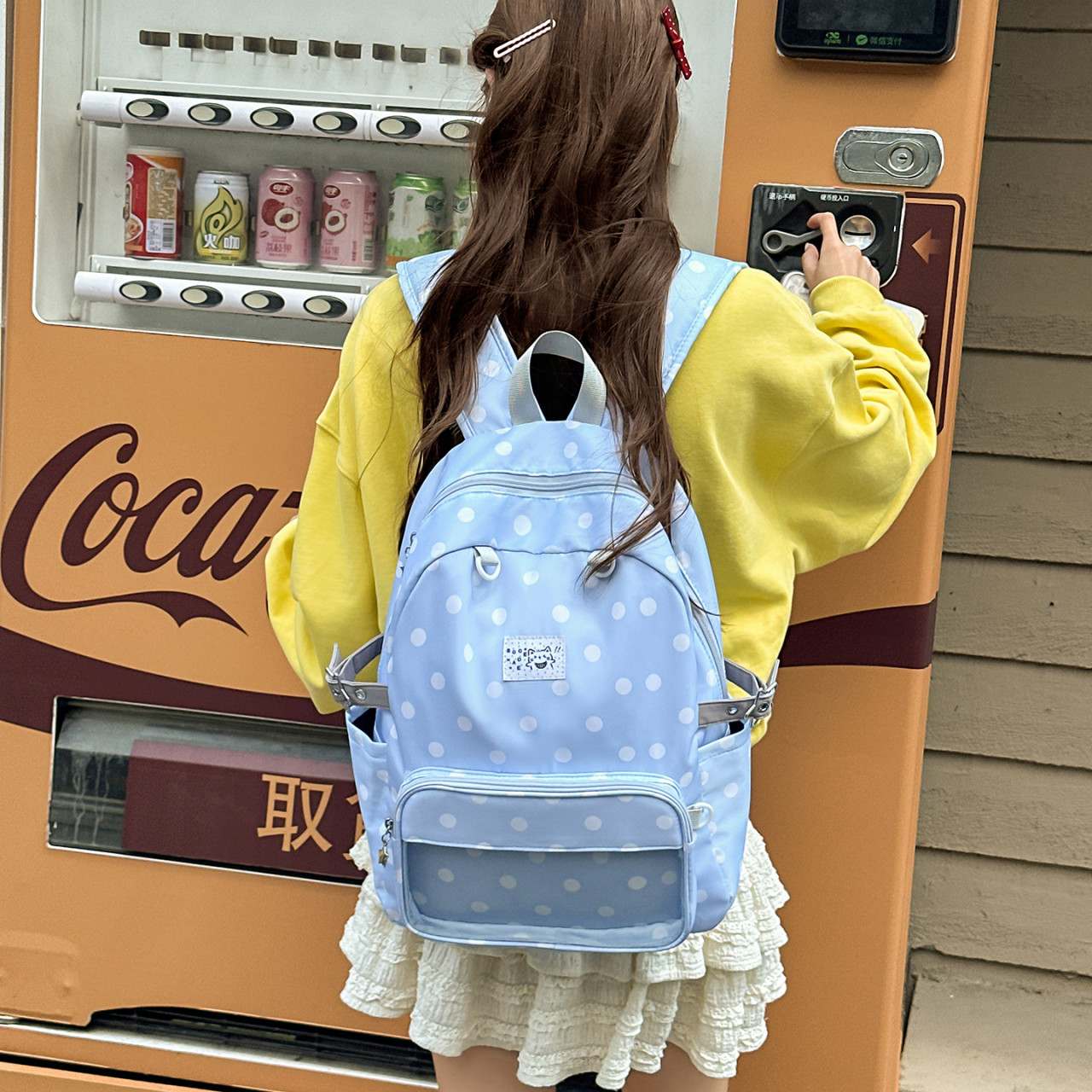 2026秋冬款韩版少女风波点双肩包女学生大容量初中生书包时尚背包