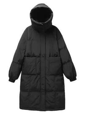 奶fufu韩版羽绒服女长款长过膝C宽松加厚奶黄色可拆卸帽反季冬装