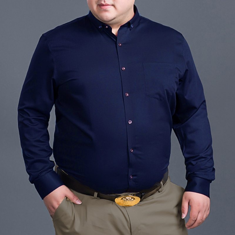 男士加肥加大码宽松胖子商v务免烫抗皱黑白色长袖衬衫加绒加厚衬