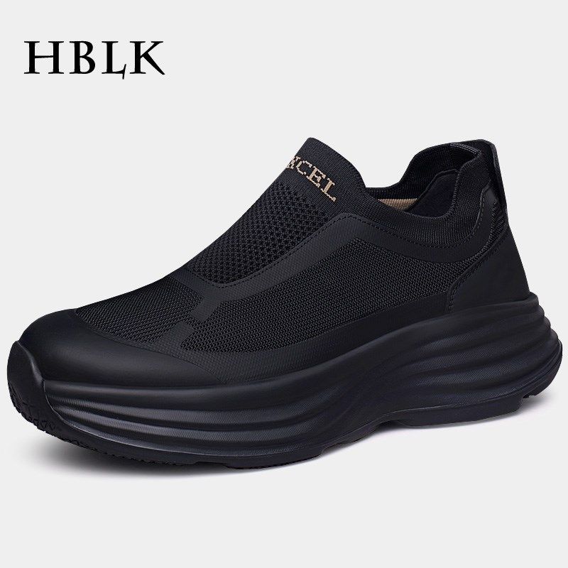 男鞋夏季薄款网面透气防臭运动鞋子男士厚K底增高一脚蹬飞织休闲