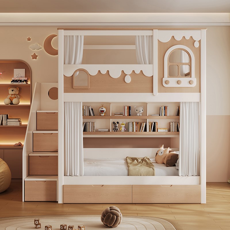儿童上下床实木高护栏上下铺双z层床一儿一女高架床上下同宽平行