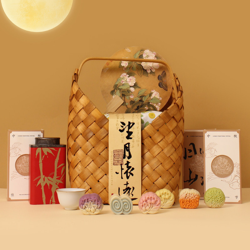 中秋提篮6粒8粒花酥月饼礼品盒图片