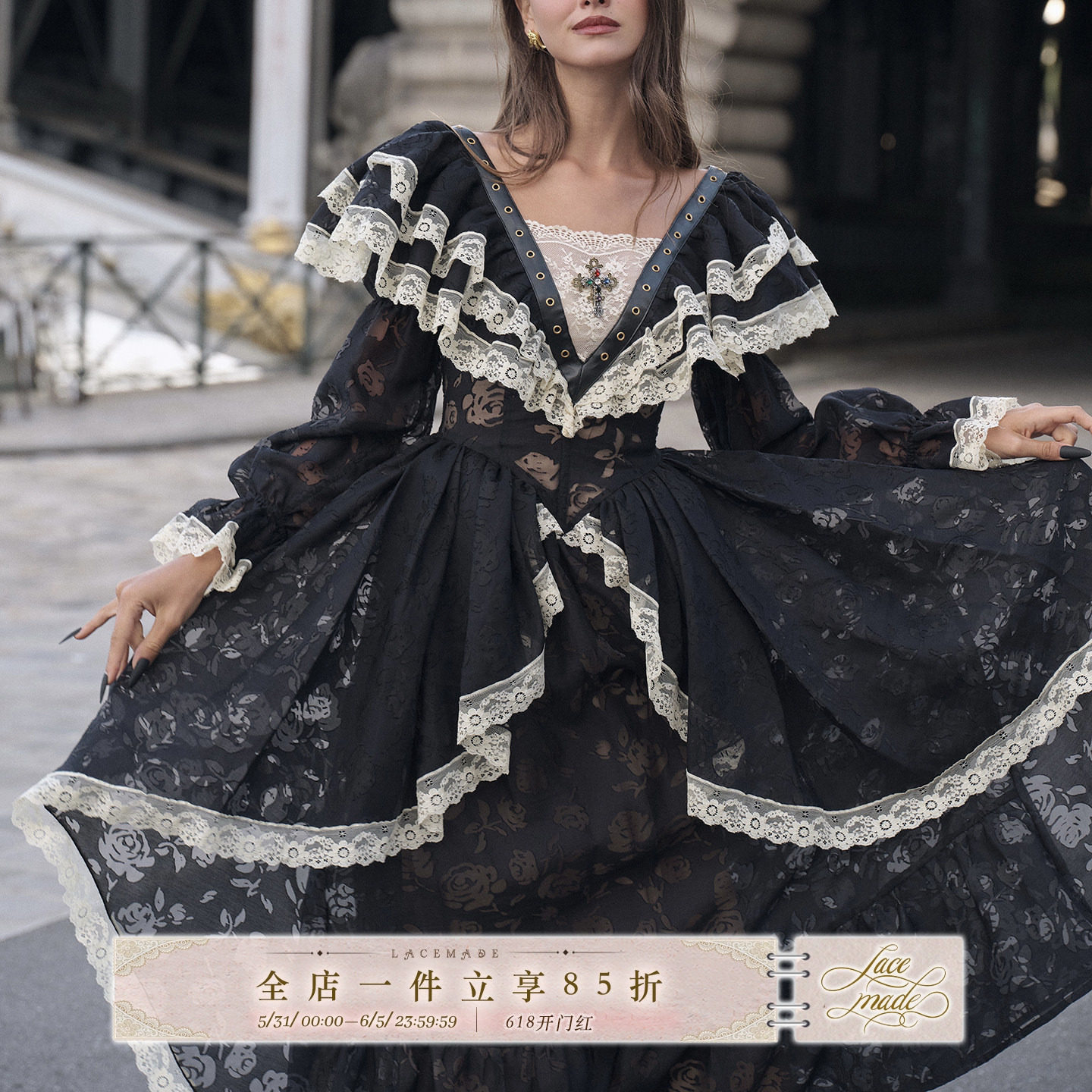 LaceMade旗舰店 库伊拉 法式重工收藏款宫廷风万圣节礼服连衣裙
