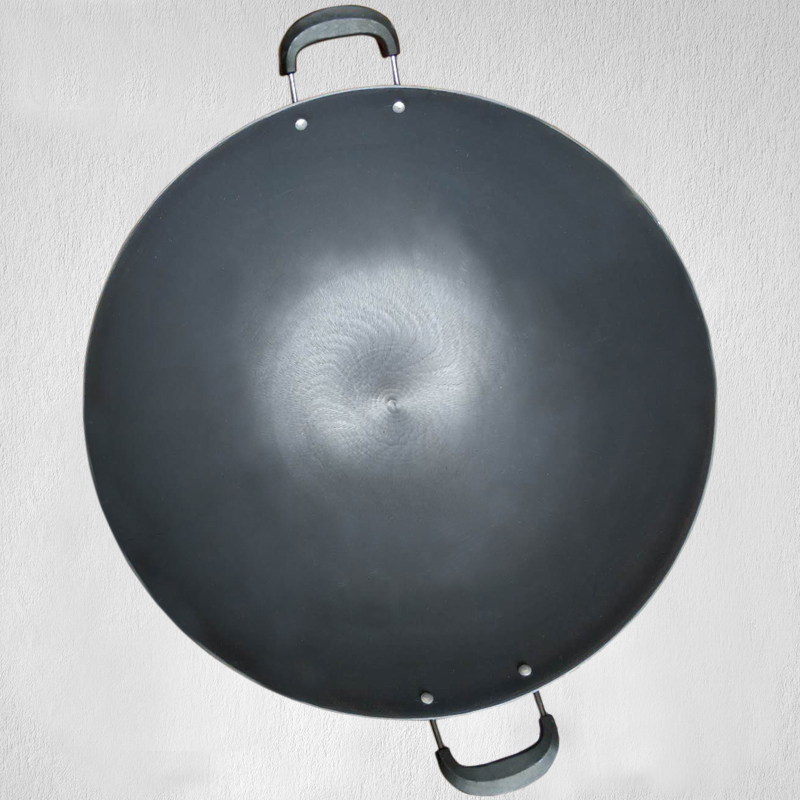 传统家用生铁锅燃气炉炒锅老式双耳炒锅尖底圆底无涂层铸铁锅加厚