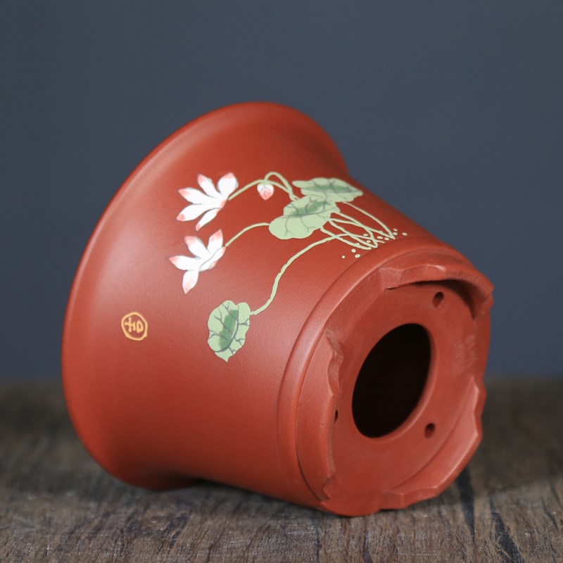 精品紫砂花盆多肉菖蒲竹子大红袍泥绘手工圆口桌面绿植盆栽盆景盆