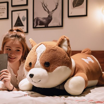 柴犬抱枕公仔柯基睡觉靠枕趴趴布娃娃狗床上玩偶可爱狗狗毛绒玩具