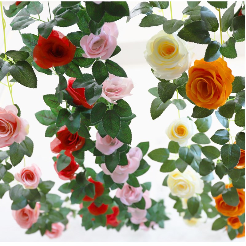 仿真玫瑰花假花藤蔓花藤藤条空调管道吊顶塑料壁挂室内装饰植物
