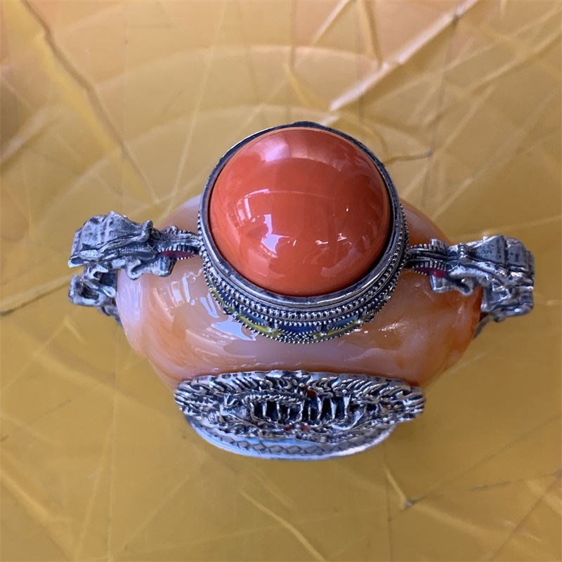 古代怀旧藏族杂项新铜面红色鼻烟壶老货烟具收藏民族工艺品