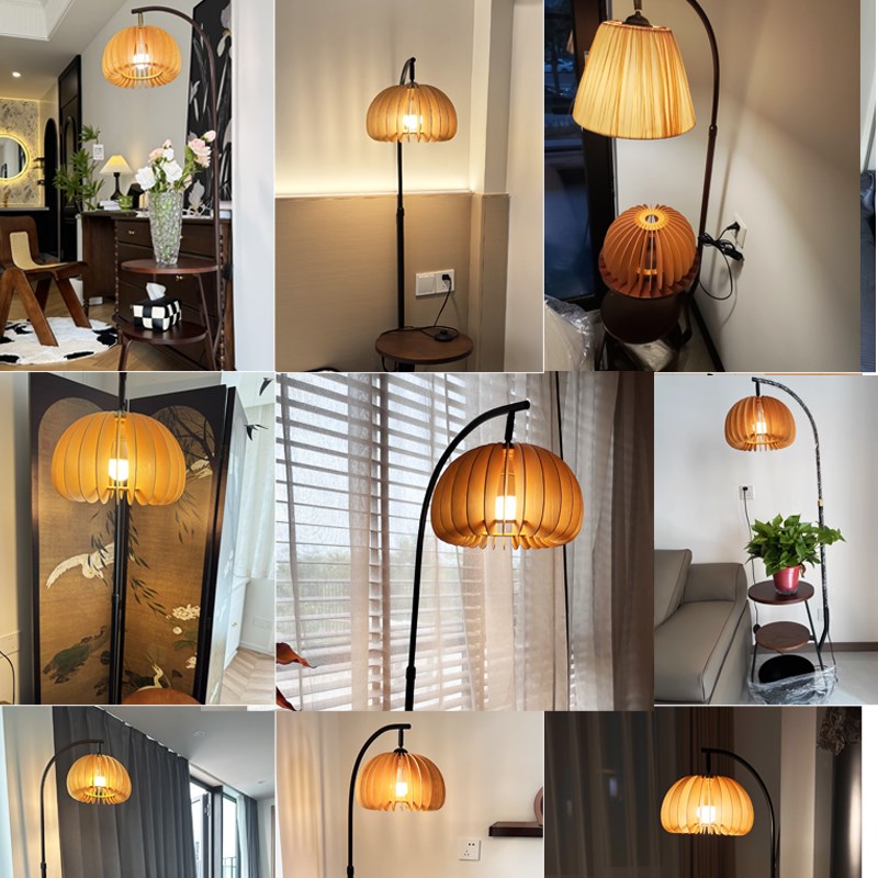 中古风南瓜落地灯客厅沙发旁高级感卧室床头柜置物一体无线充台灯