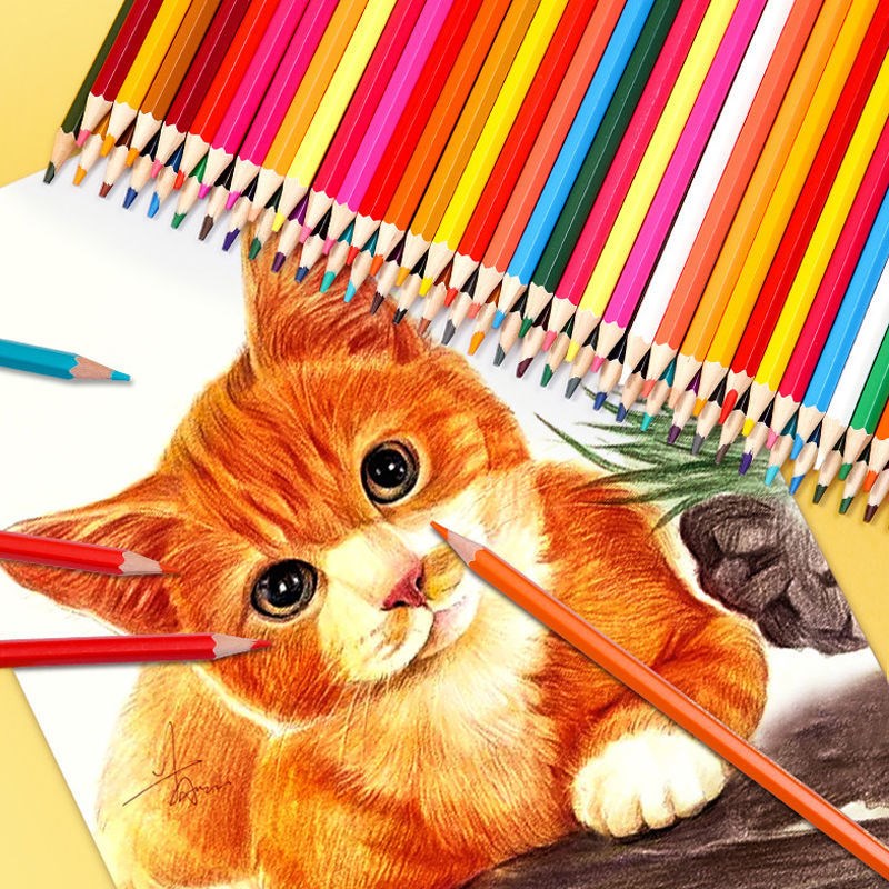 折叠包彩铅小学生画画48色油性水溶性彩色铅笔24色手绘涂色笔装可