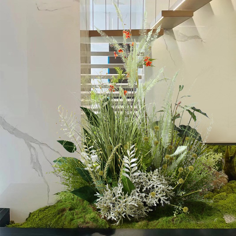 橱窗展柜花园小型绿植物造景花丛草堆假绿植装饰青苔小景花堆