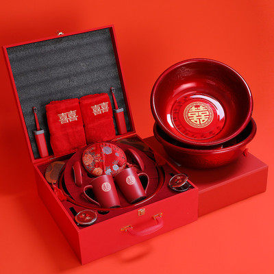 结婚陪嫁装喜盆红色一对脸盆装女方新娘嫁妆洗漱婚庆用品大全