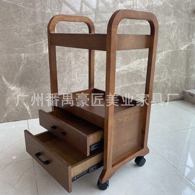 中古实木带抽屉小推车置物架客厅沙发边几餐车可移动收纳茶几置物