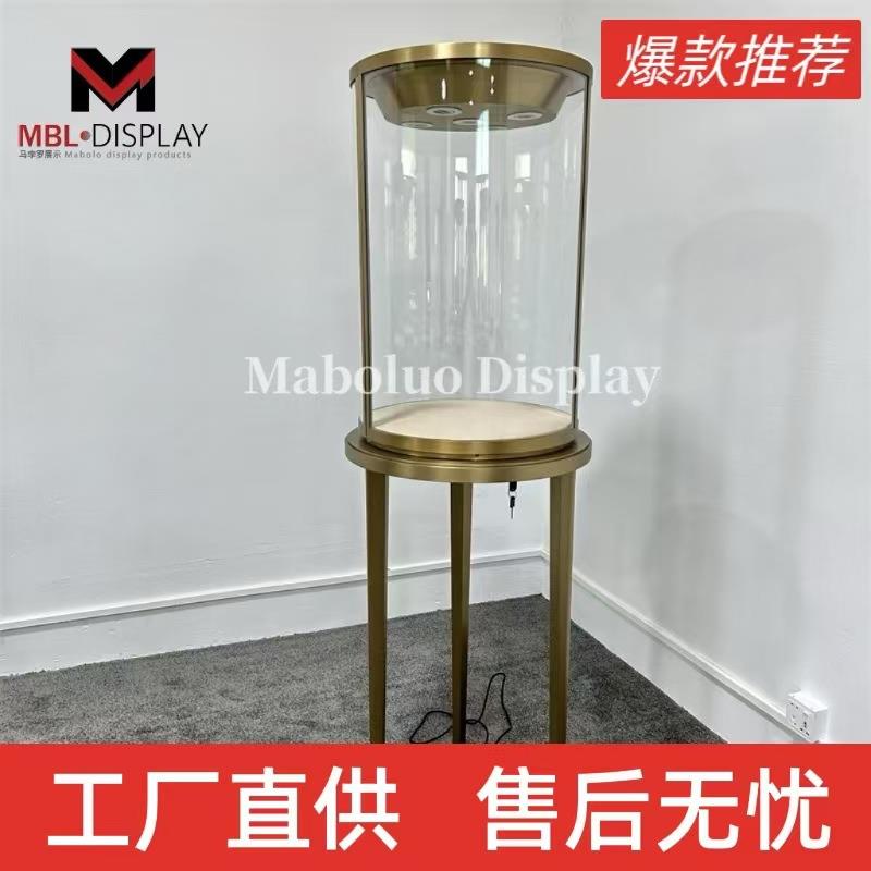 高端不锈钢珠宝展示柜玻璃罩奢侈品博物馆黄金玉器圆柱体高柜
