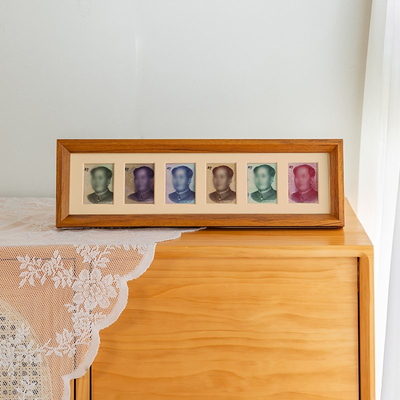 创意实木大好河山摆台山水v摆件钱币人民币相框收藏装饰六连行礼