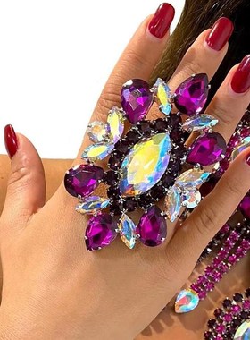 欧美夸张宴会礼服宝石开口戒指A指环女时尚百搭个性夜店演出配饰