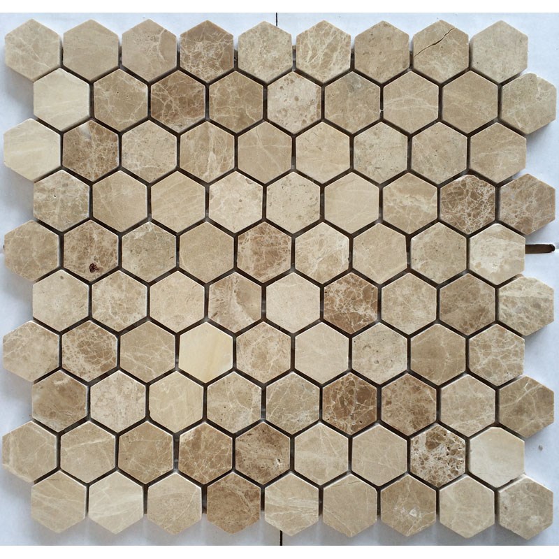 浅啡六边形马赛克瓷砖六角石材咖啡色大理石浴室淋U浴房阳台艺术