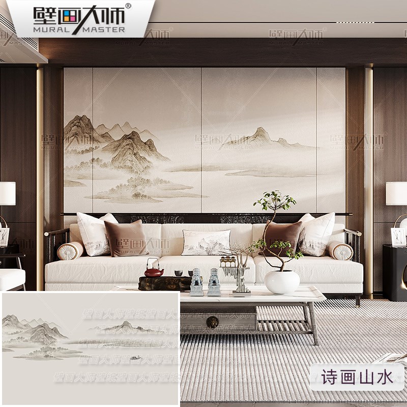 湖山春暖图刺绣壁布背景墙v纸中式古风聚财山水壁纸客餐厅壁画新