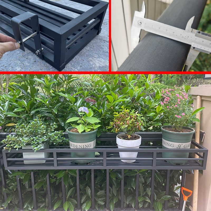 黑色不锈钢花架子阳台悬挂式栏杆窗户外钉L墙置物挂架防盗网花盆