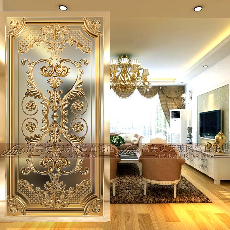 新款艺术玻璃e屏风隔断客厅玄关双面玻璃背景墙北欧座屏风欧式花