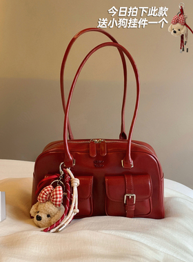 南风Chio2nd 枕头包包女2025新款红色复古波士顿手提包通勤单肩包