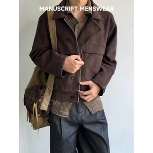 MANUSCRIPT 摩卡猎装夹克巴恩风春复古M65棕色短款翻领麂皮绒外套