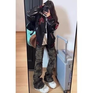 男款 裤 秋冬vibe直筒裤 子cleanfit修身 美式 牛仔裤 复古迷彩微喇工装