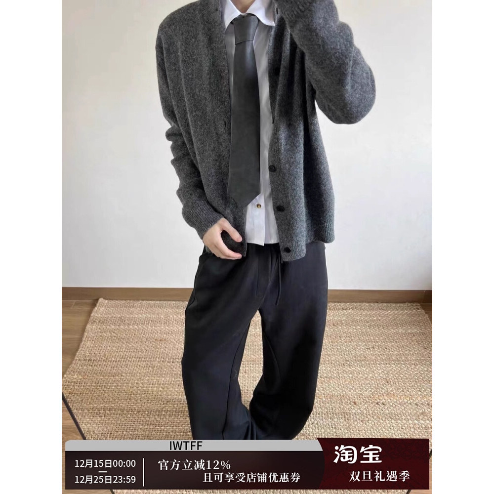 花纱羊毛混纺半高领毛衣男春秋复古老钱风针织开衫cleanfit