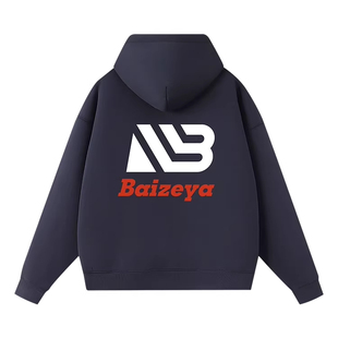baizeya美式 复古字母B印花潮运动空气层连帽卫衣男女春秋宽松情侣