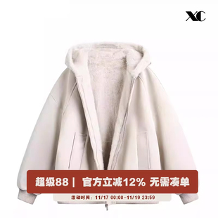 座山雕加绒加厚外套男cleanfit重磅帆布水洗棉服情侣夹克 LOGO