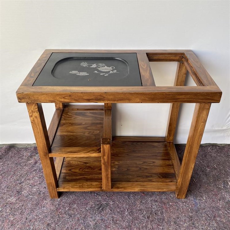 7K老榆木茶桌全实木大料茶w水柜轻奢角边几简约茶几茶道桌烧水小