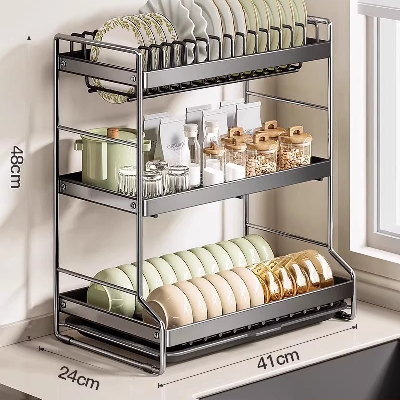 德国厨房碳钢洗碗架沥水免t打孔墙上壁挂式碗碟收纳架碗盘置物架